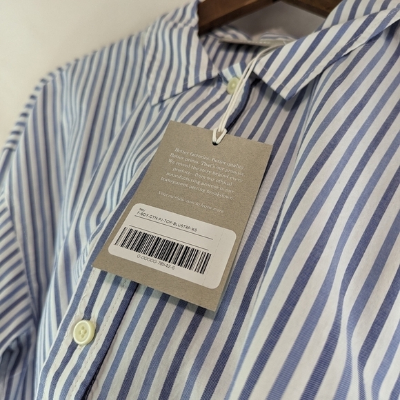 Everlane Shirt Women PJ Blue Button Up Woven Pajama Top Silky Cotton Crop - Picture 10 of 11